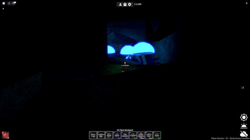 Roblox Dig player has reached the glowing blue mushrooms