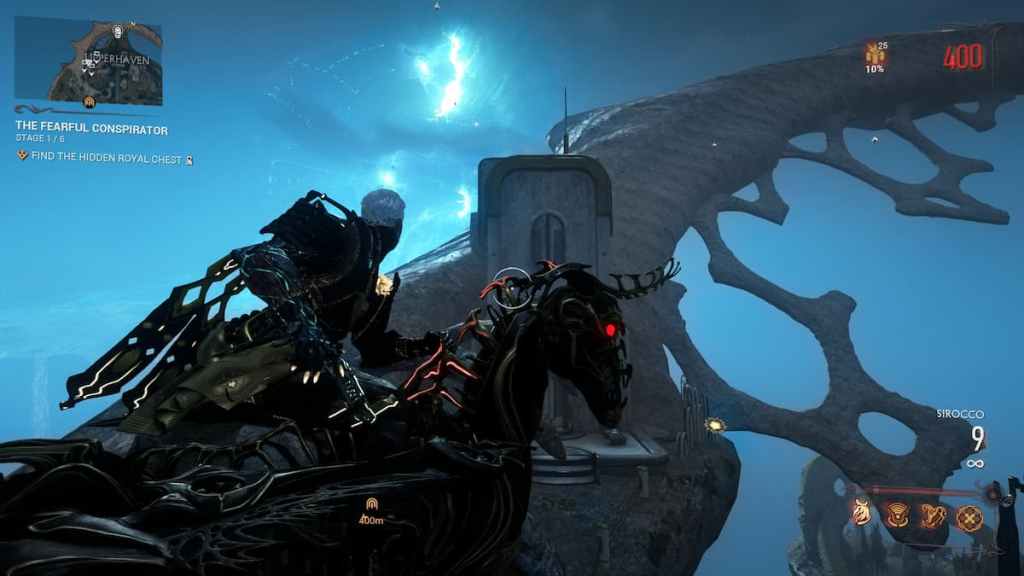 A Drifter mounted on a Kaithe overlooks a Silphsela plant, with several petals floating above it.