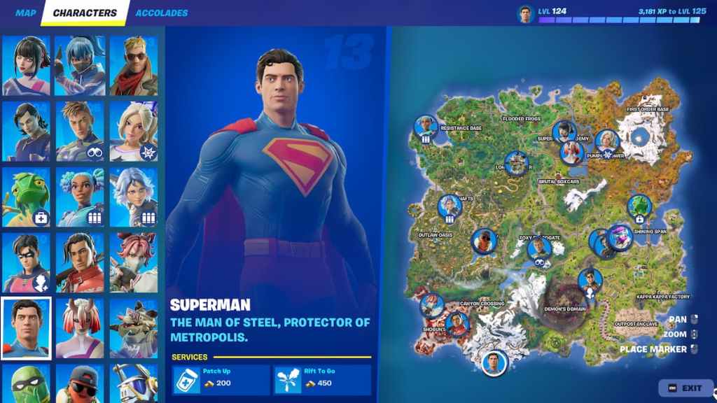 All 19 NPCS in fortnite marked on a map of the island.