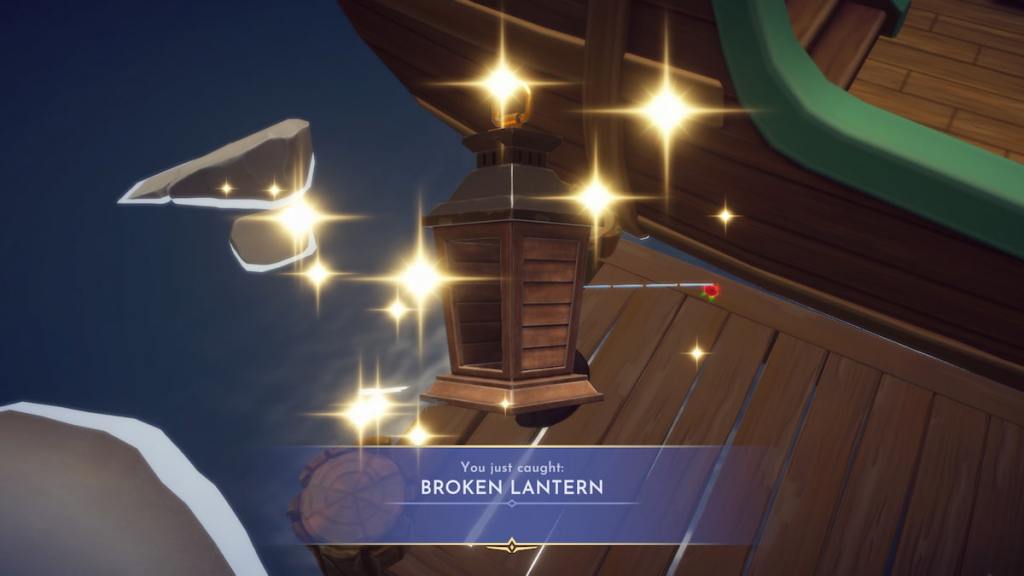 Broken Lantern fished out of water in Disney Dreamlight Valley