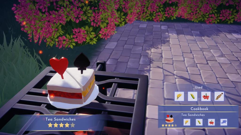 Tea sandwiches cooked in disney dreamlight valley