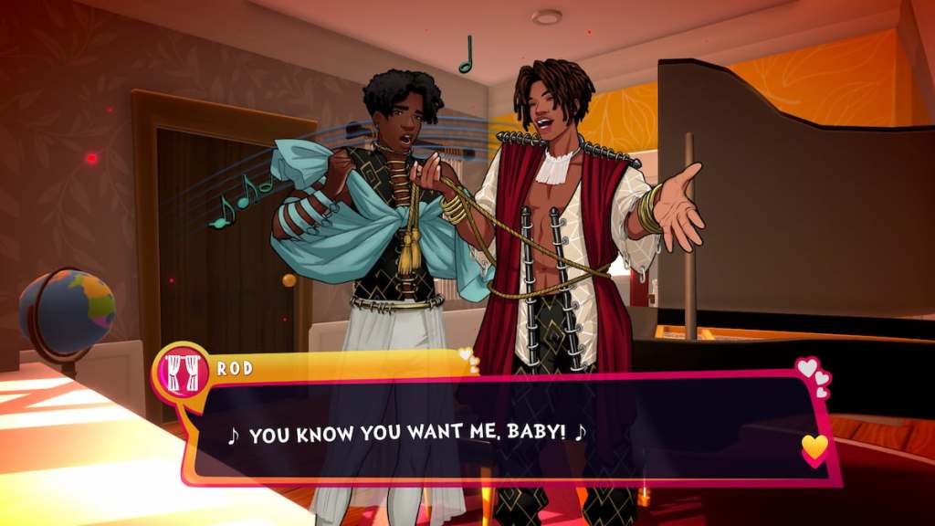 Rod holding his hand out with his eyes closed while singing next to Curt, who looks horrified in Date Everything!