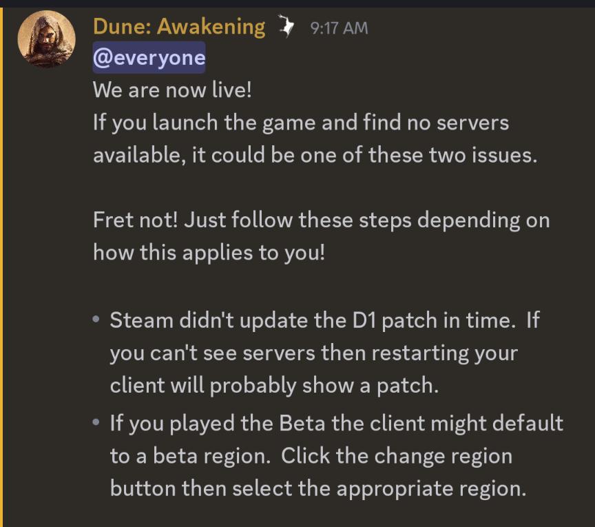 No Servers fix in Dune Awakening