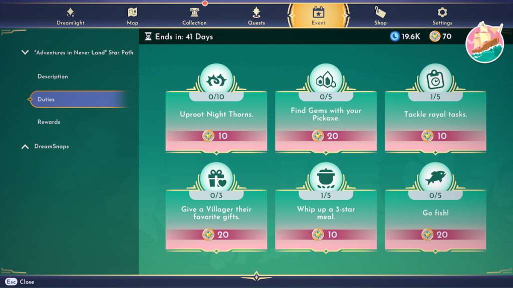 Adventures in Neverland Star Path duties in disney dreamlight valley 