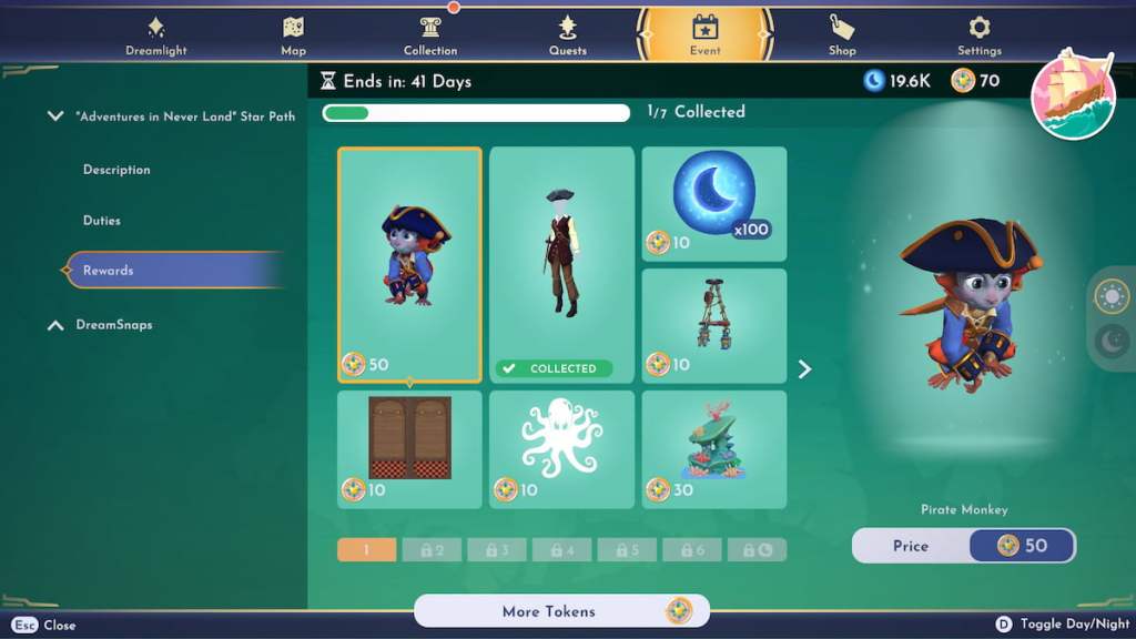 Adventures in Neverland Star Path rewards in disney dreamlight valley 