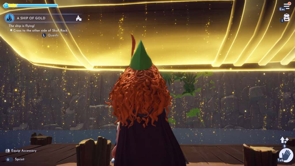 Looking at a pirate ship flying in disney dreamlight valley