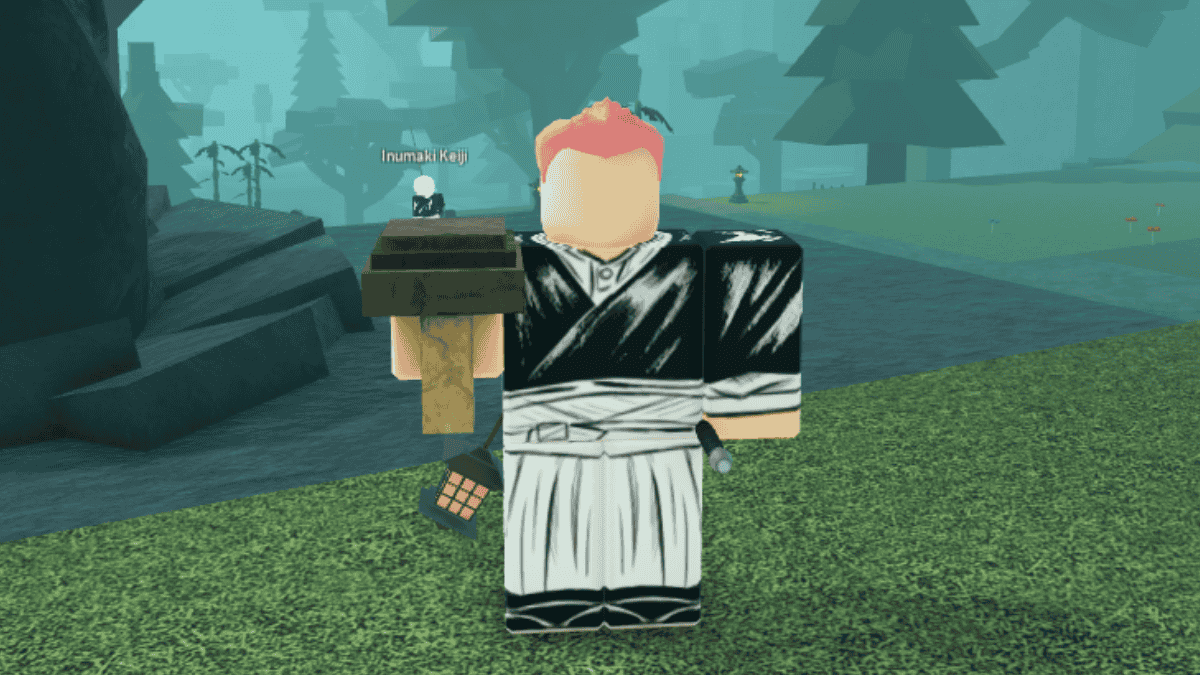 A player carrying a Brown Mushroom in the Heian Roblox experience