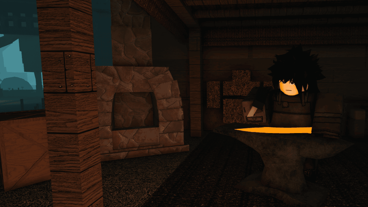 The Blacksmith in the Heian Roblox experience, crafting Items and Weapons for the player
