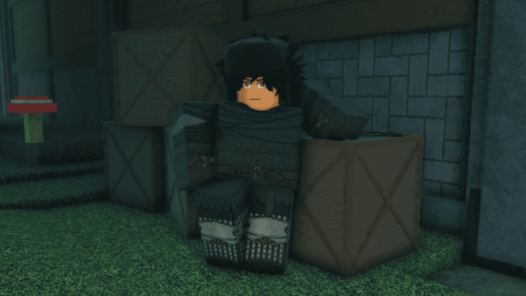 The Merchant standing at the Kirisaki Village gate inside the Heian Roblox Experience