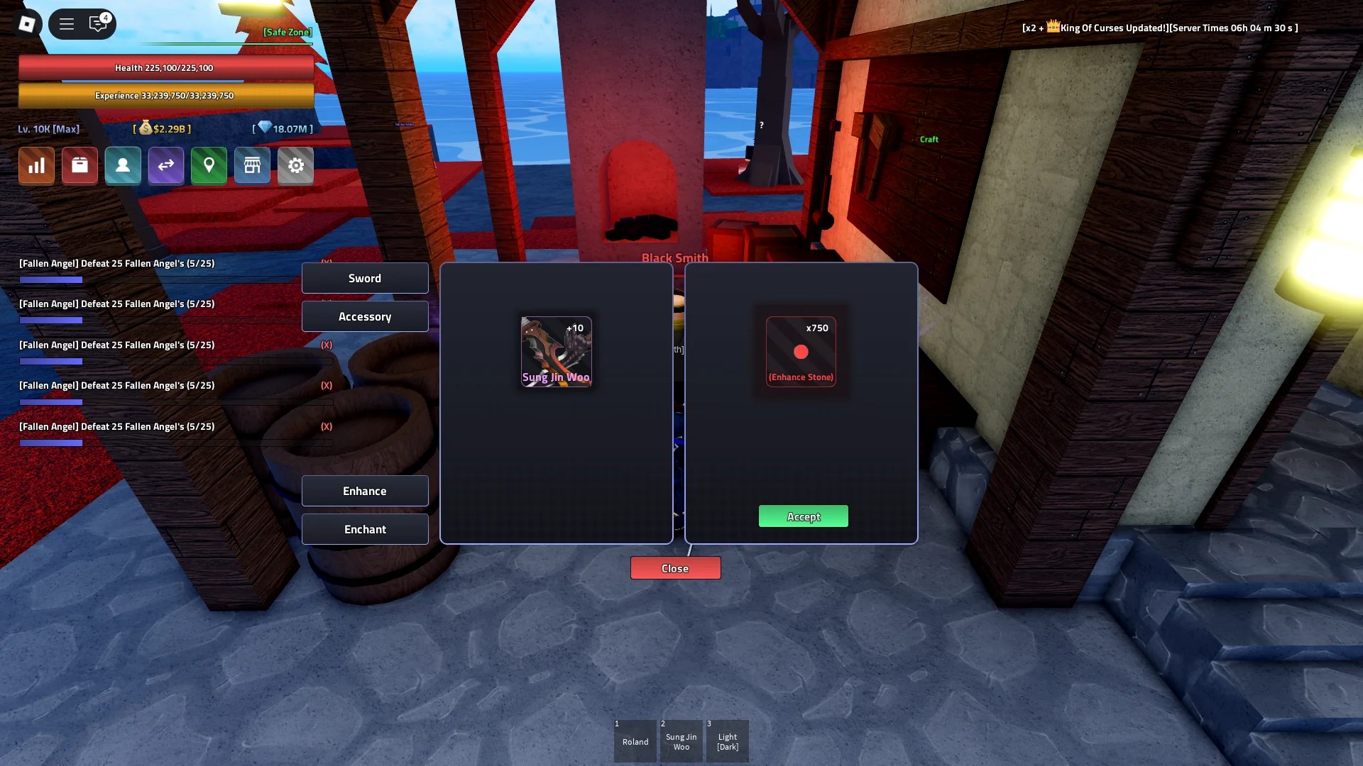 Preview of the Enhance Menu through which one can enhance their sword in the Verse Piece Roblox experience.