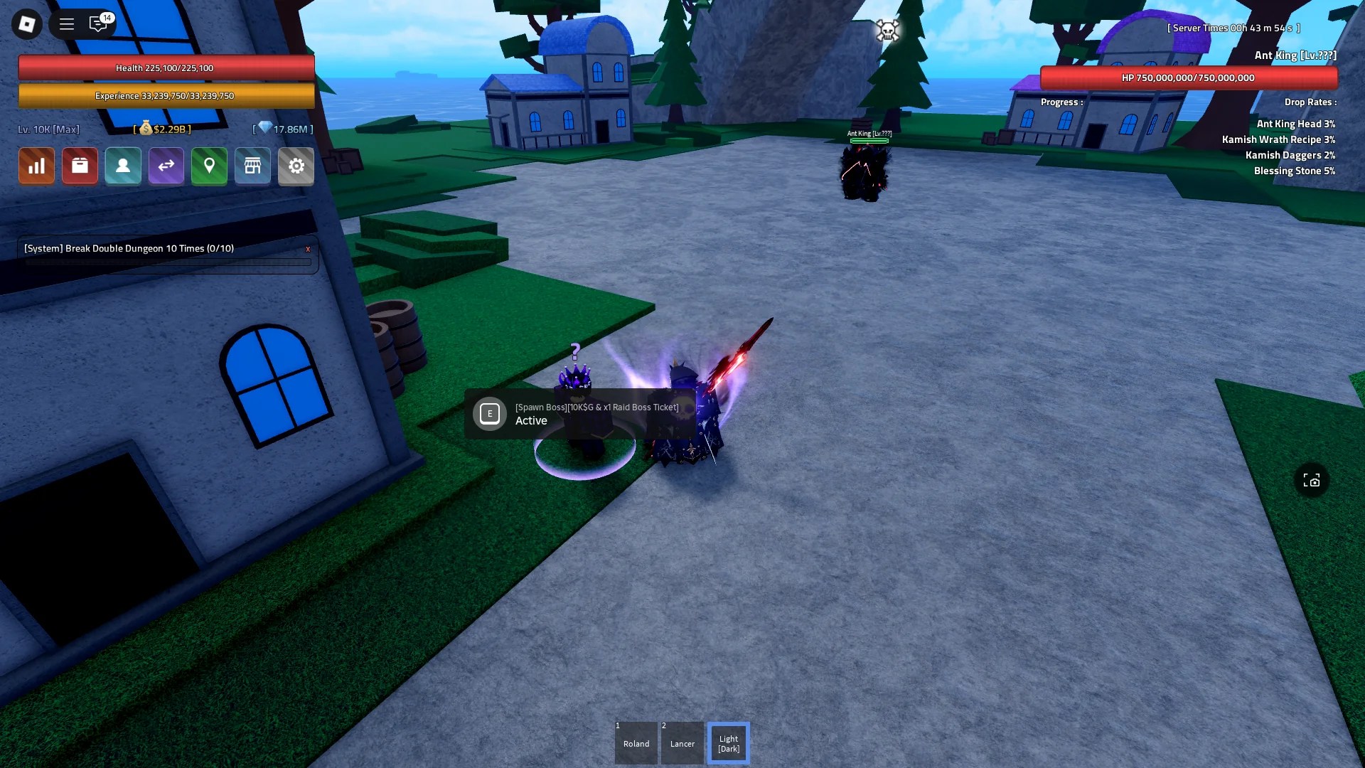 A player spawning the Ant King boss on the Verse Island in the Verse Piece Roblox experience.