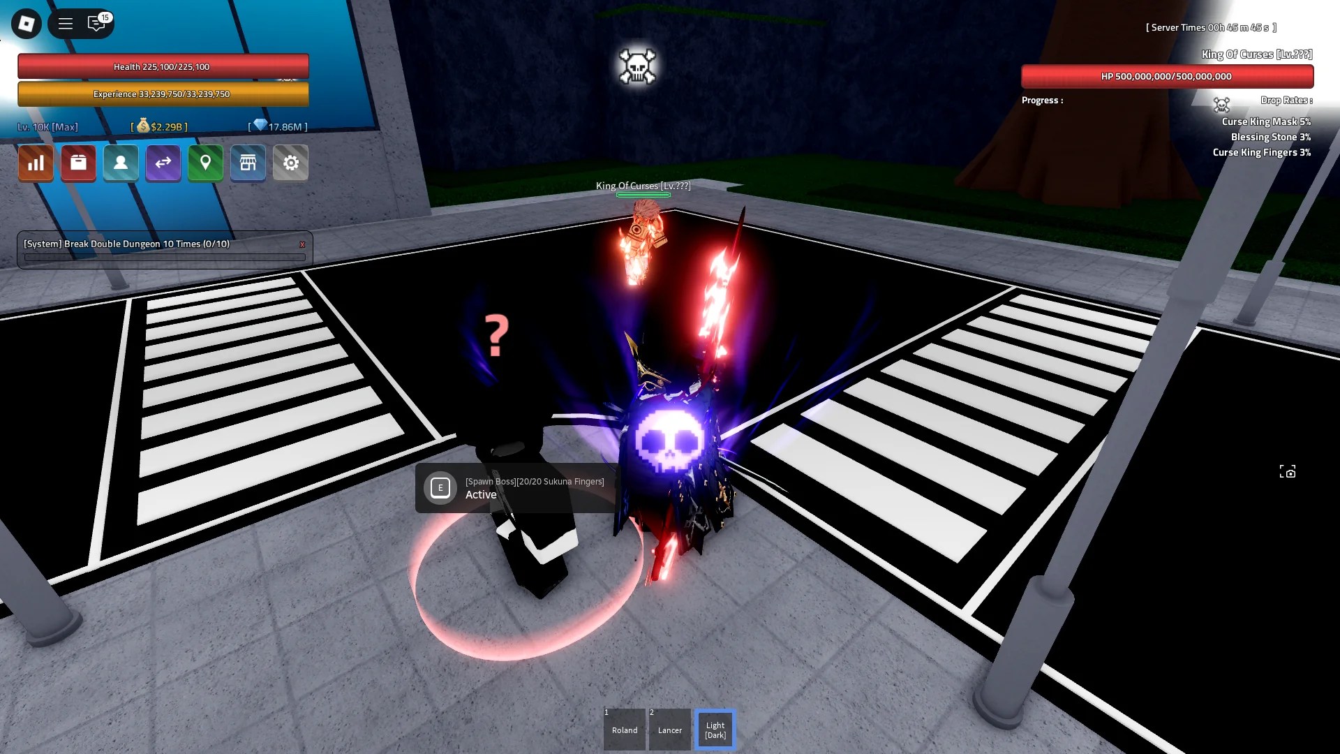 A player spawning the King of Curse boss in the Verse Piece Roblox experience.