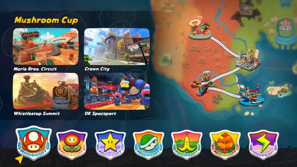 Mushroom Cup screen in Mario Kart World