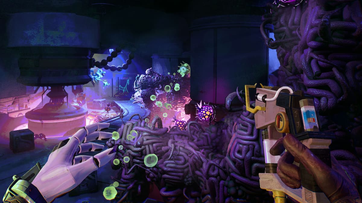 Ambrosia Sky gameplay screenshot of a room filled with alien fungus