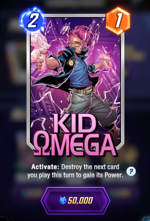 Kid Omega Marvel Snap card in High Voltage Overdrive mode