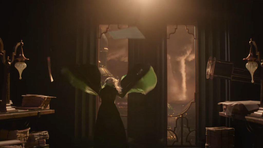 Madame Morrible making a storm in wicked for good