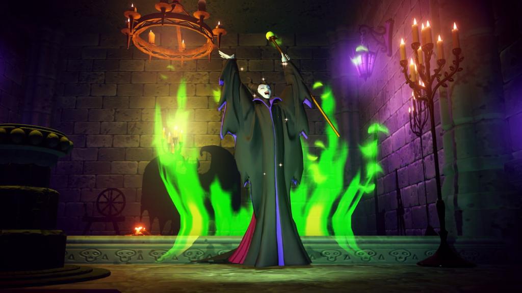 Maleficent using green magic in Disney Dreamlight Valley