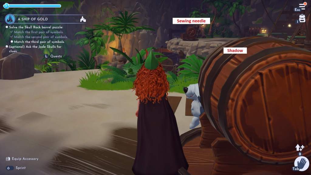 Needle and shadow barrels in Disney Dreamloight Valley