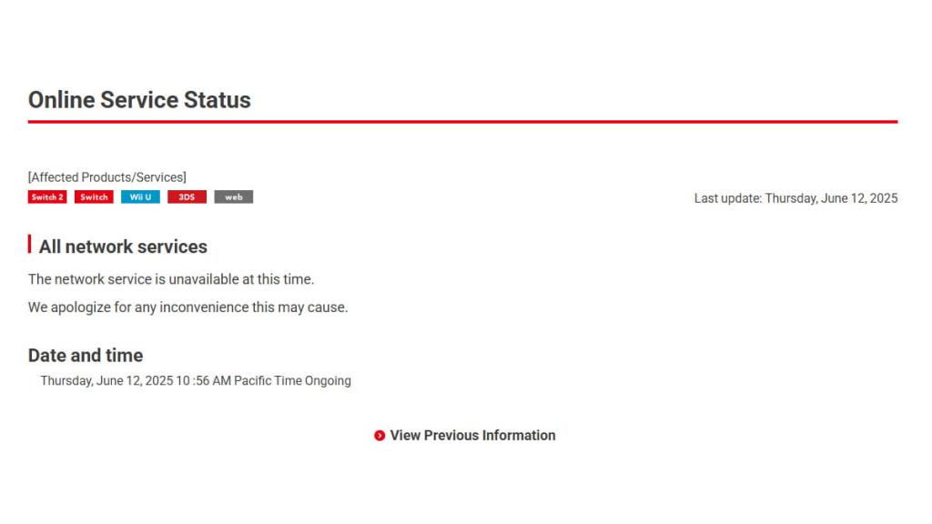 Nintendo status page
