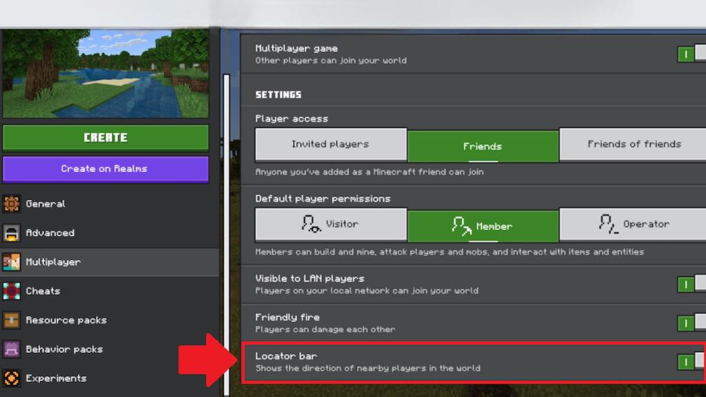 Locator bar toggle marked in Minecraft