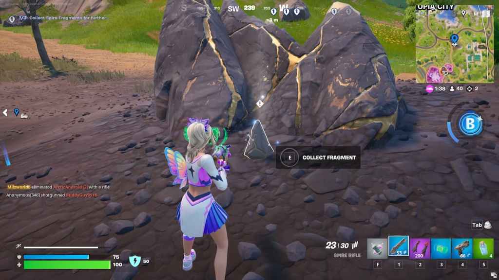 Looking at glowing spire fragment on ground in fortnite