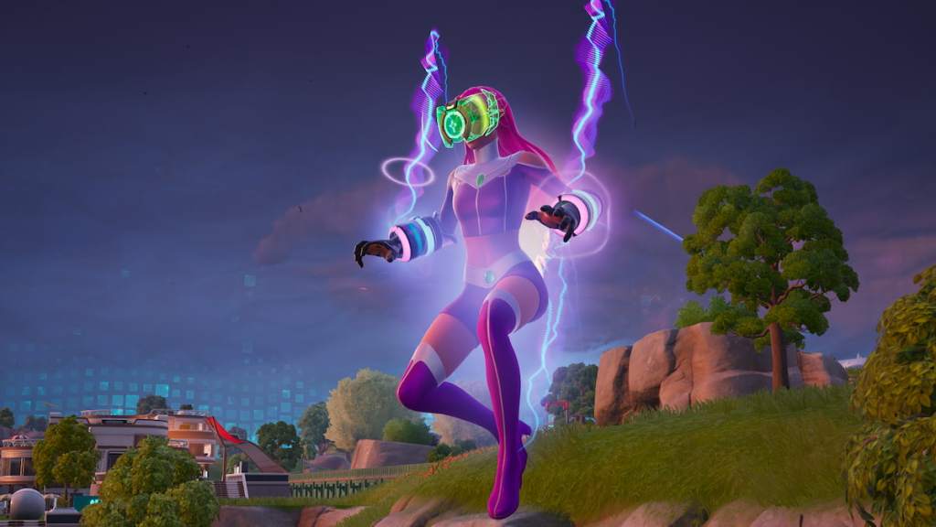 Starfire hovering in air with Supernova Gear in Fortnite