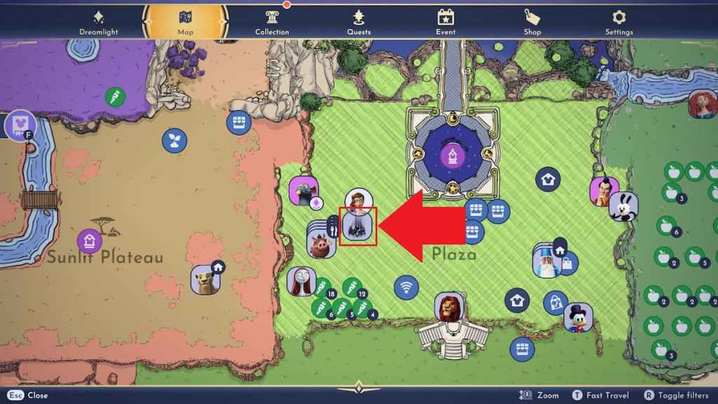 The Forgotten marked on a map in disney dreamlight valley