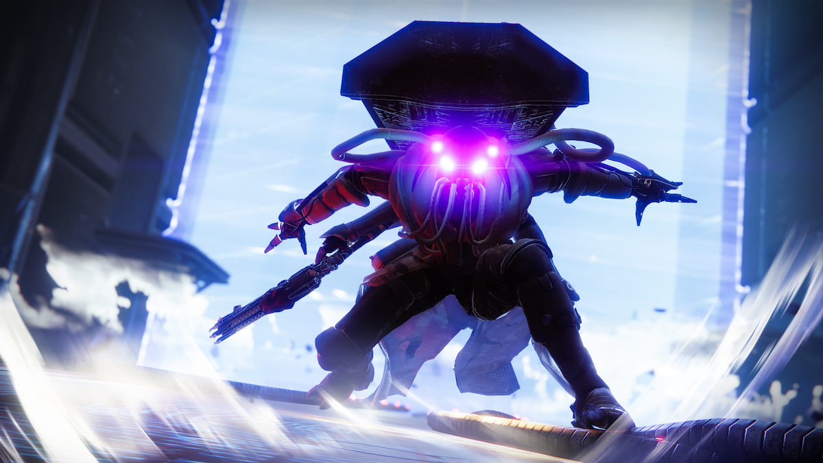 Praksis, the Technocrat, a menacing Eliksni with a shield device on their back.