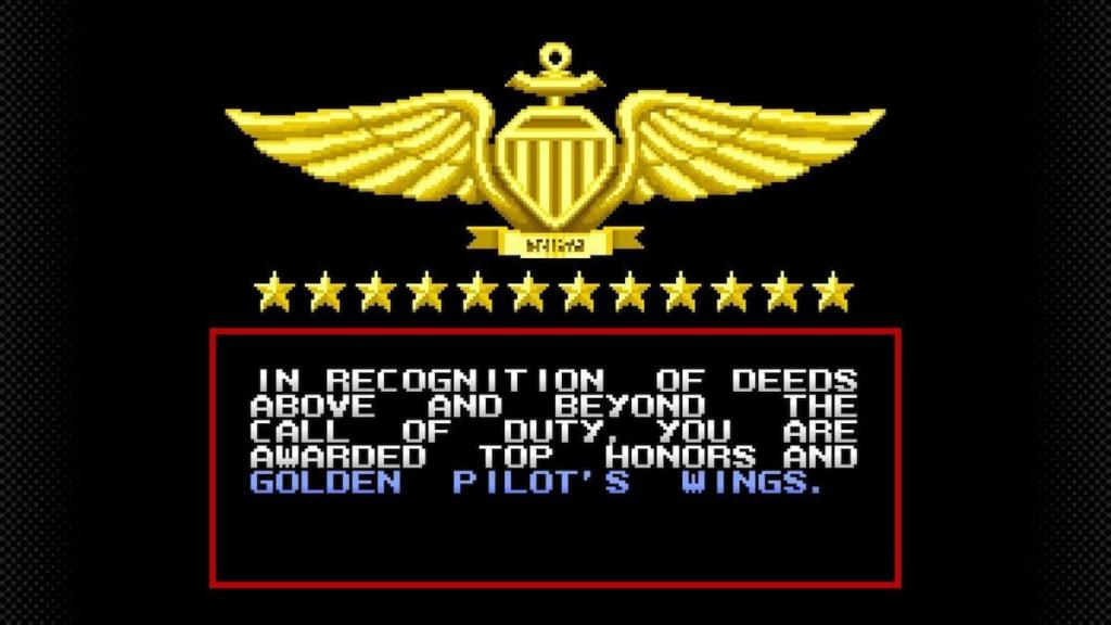 A Pilotwings screen showing the Golden Pilot's Wings for completing the game.