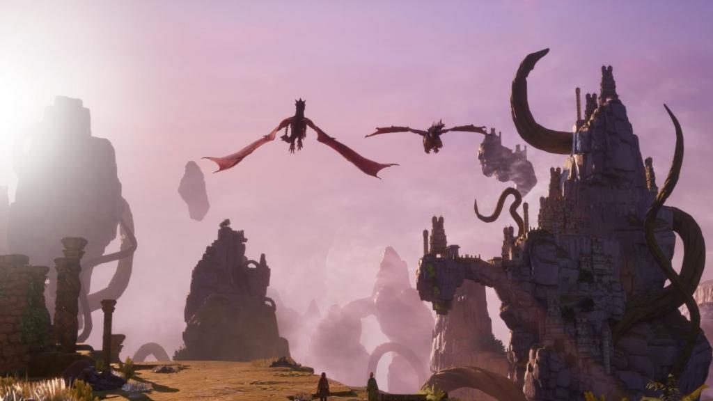 Mio and Zoe watching the dragons fly off