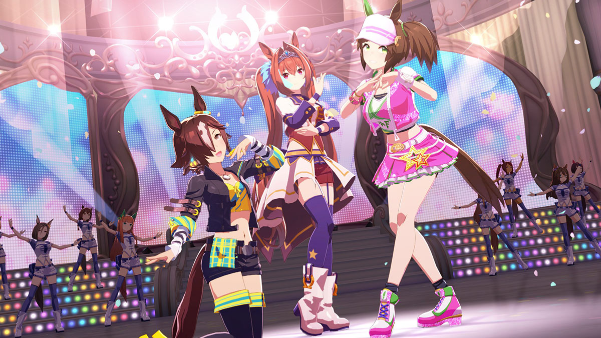 Daiwa Scarlet, Vodka, and Ines Fujin perform in Umamusume: Pretty Derby.