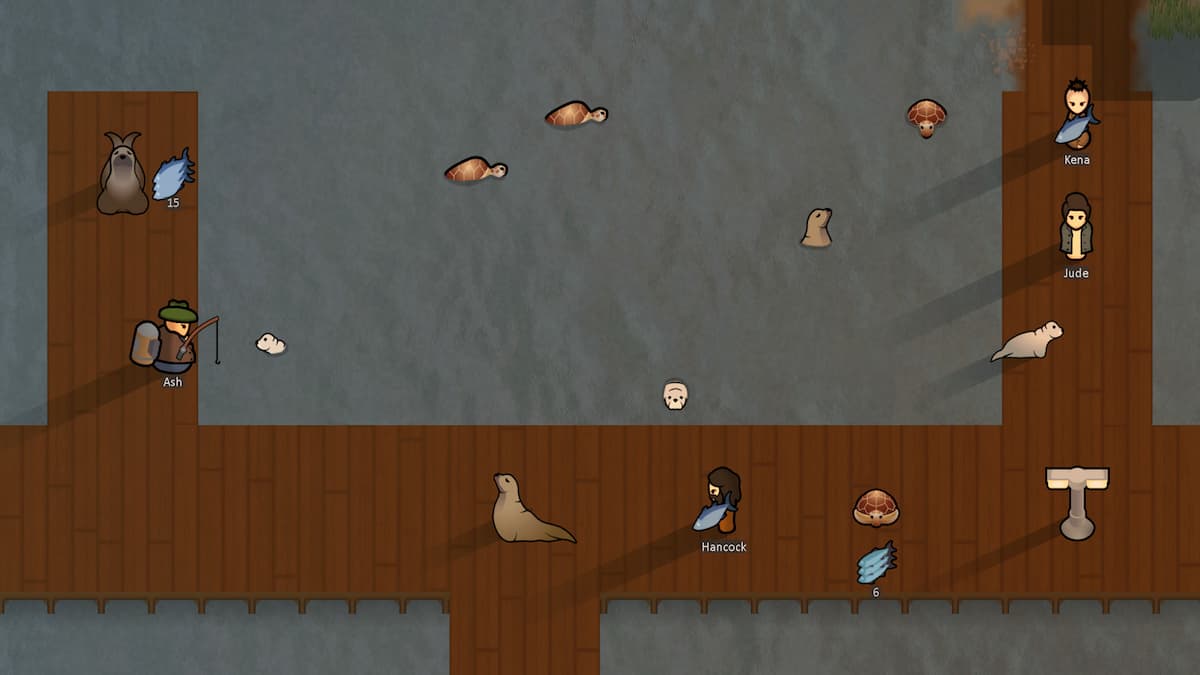 Sea Turtles and Seals in RimWorld Odyssey peeking out of the ocean