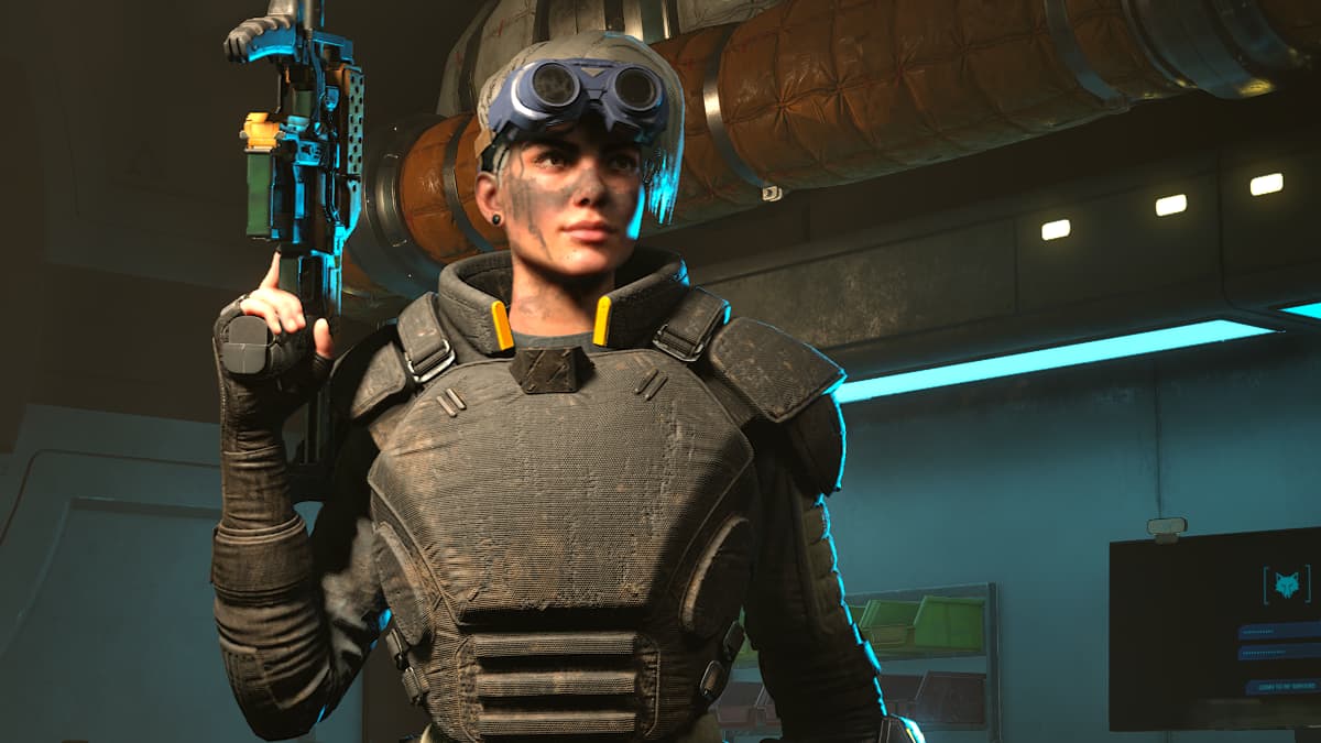 Firebug wearing riot gear and holding her weapon upright in Killing Floor 3.