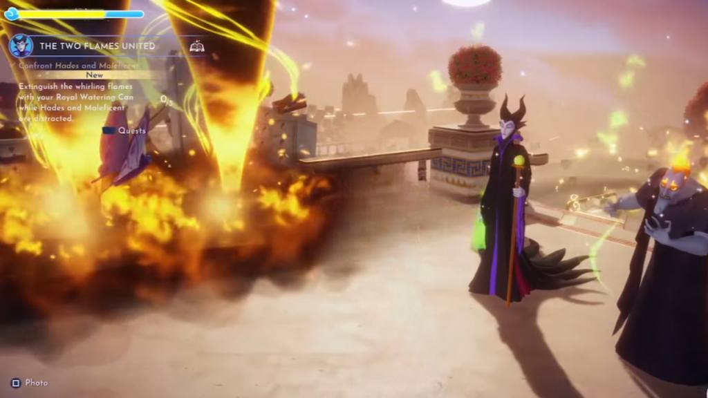 Swirling flames by Maleficent and Hades in disney dreamlight valley