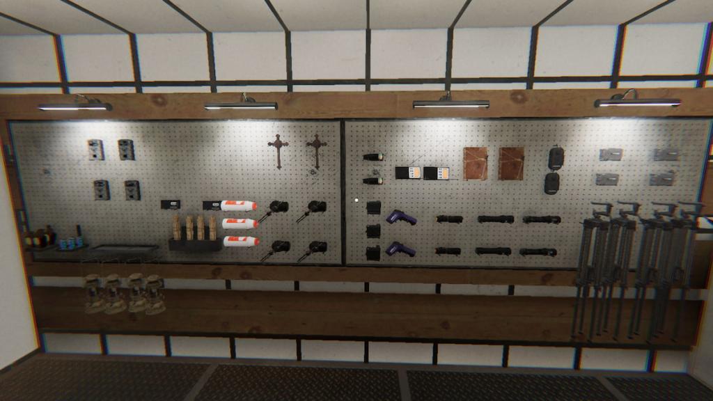 All hide and seek hide challenge equipment hung on wall in phasmophobia