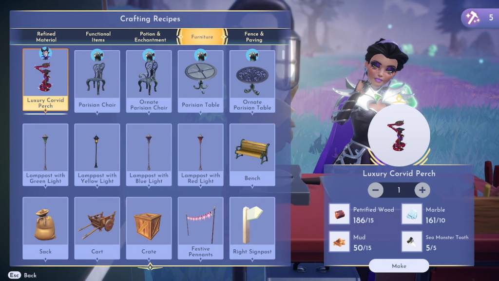 A luxury perch about to be crafted in disney dreamlight valley