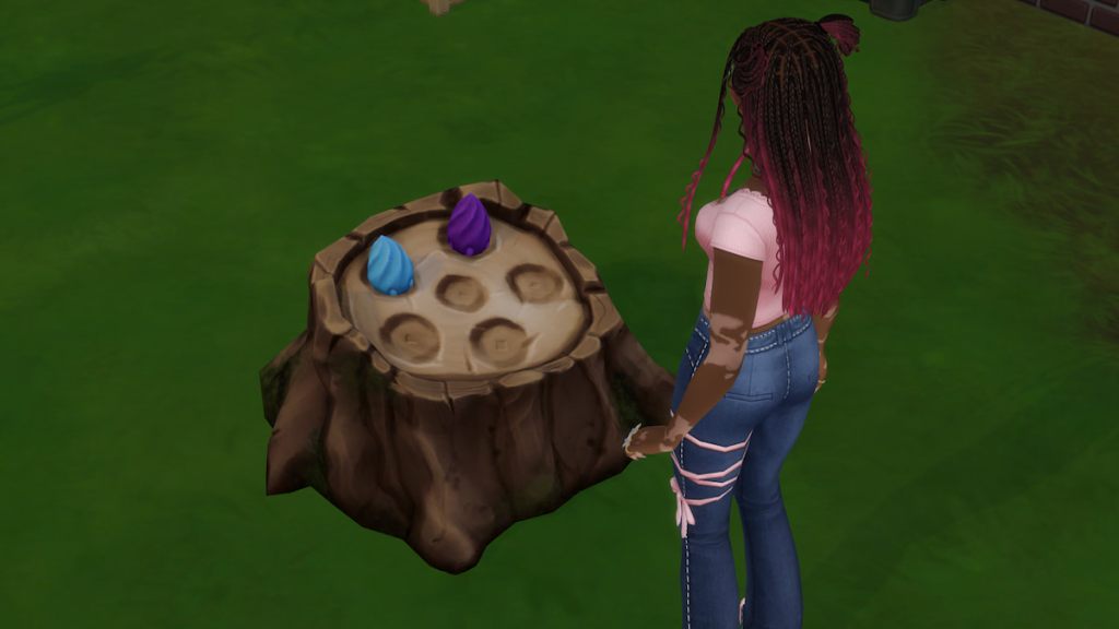 Two magic beans placed in s stump in the sims 4