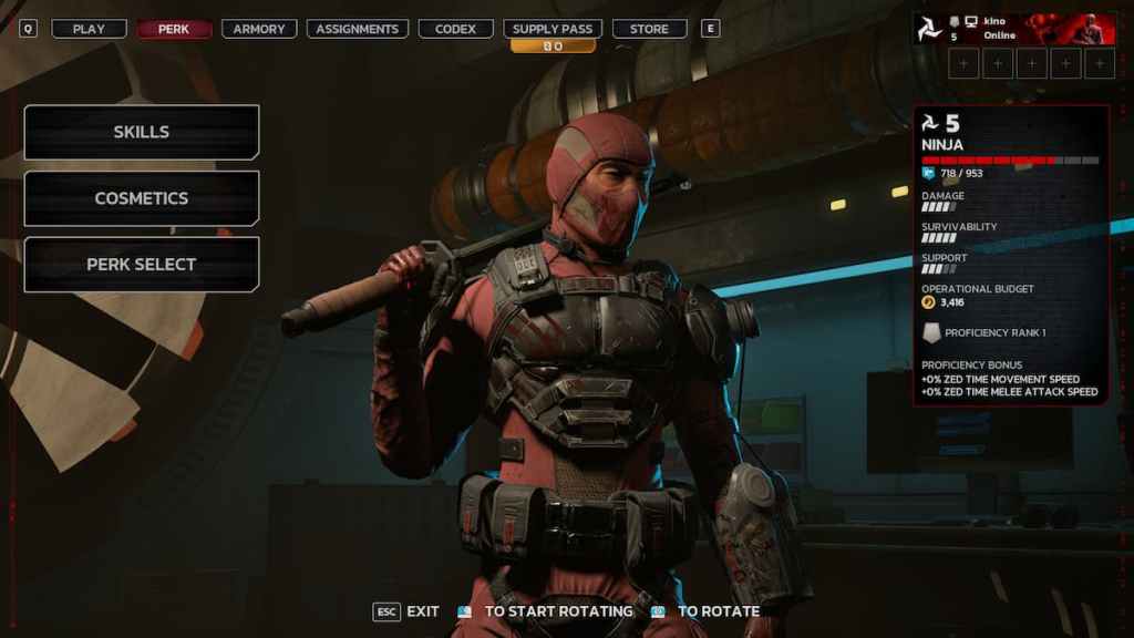 A man in ninja gear holding a katana on his shoulder in Killing Floor 3.