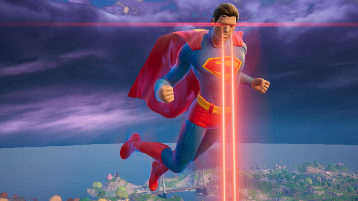 using laser eyes in the sky as superman in fortnite
