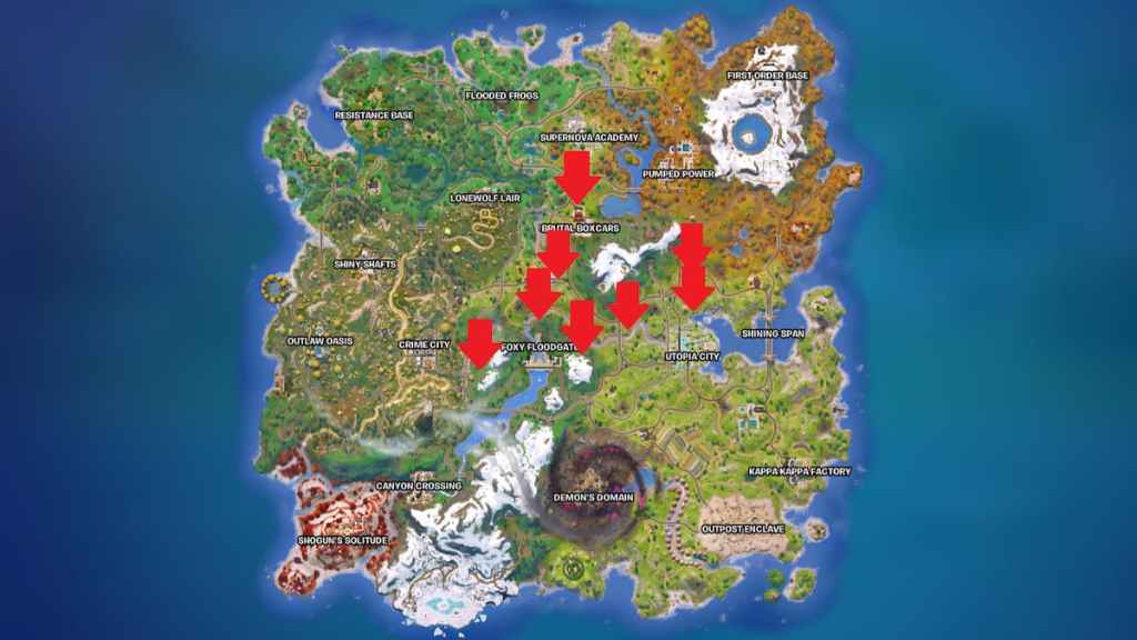 All spawn locations for superman mythic on map in fortnite