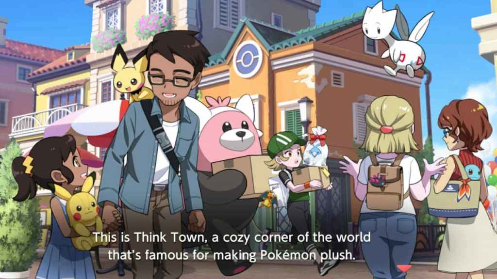 A bunch of villagers in think town with pokemon plushes in pokemon friends