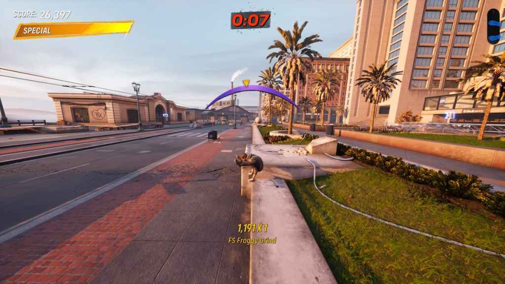 Tony Hawk controlling a skateboard with his hands while his legs are in the air in THPS 3 + 4.