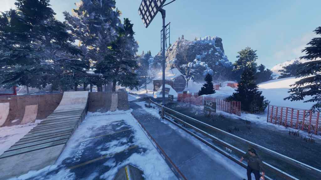 A snowy skateboarding park in Tony Hawk's Pro Skater 3+4. 