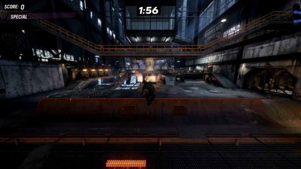 Tony Hawk jumping over ramps in a factory in Tony Hawk's Pro Skater 3+4. 