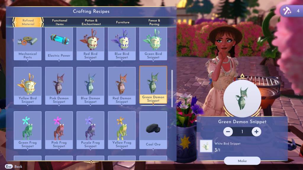Using a white bird snippet to craft another snippet in disney dreamlight valley