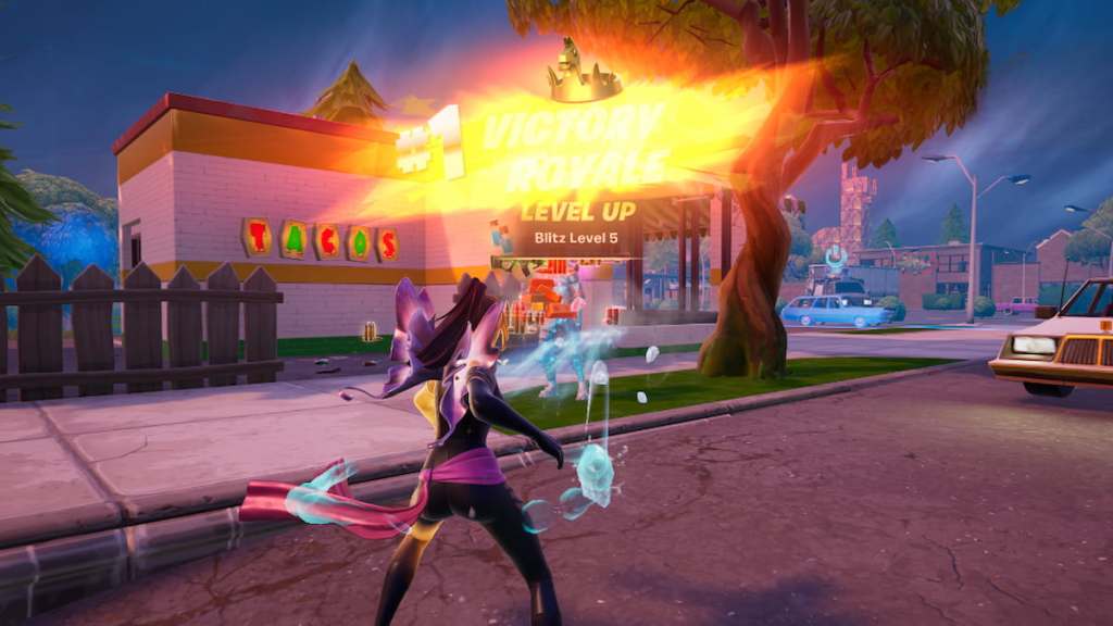 Psylocke winning while shooting an enemy with waterbending in Fortnite
