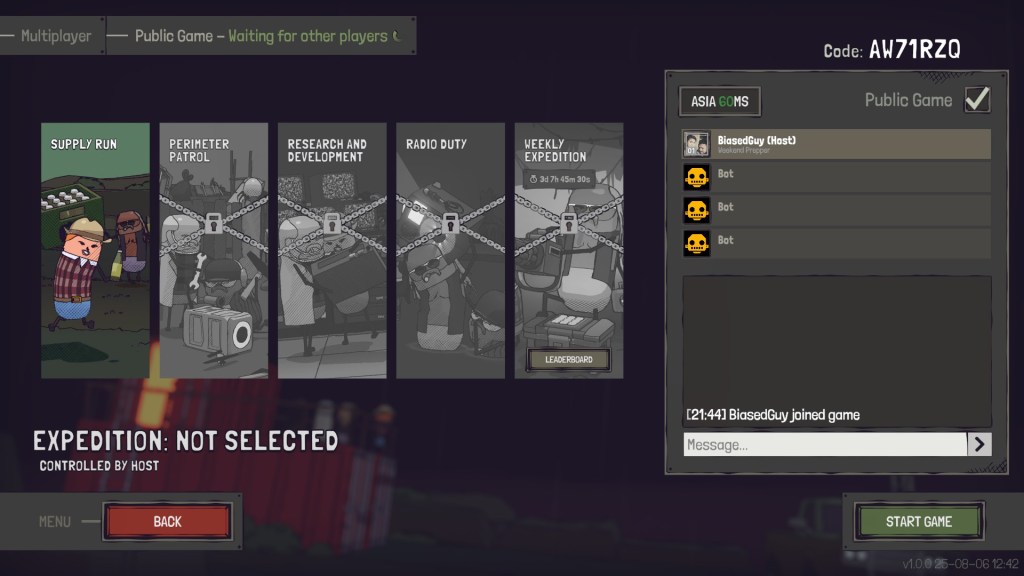 A player created lobby in Guntouchables where you can play with your friends