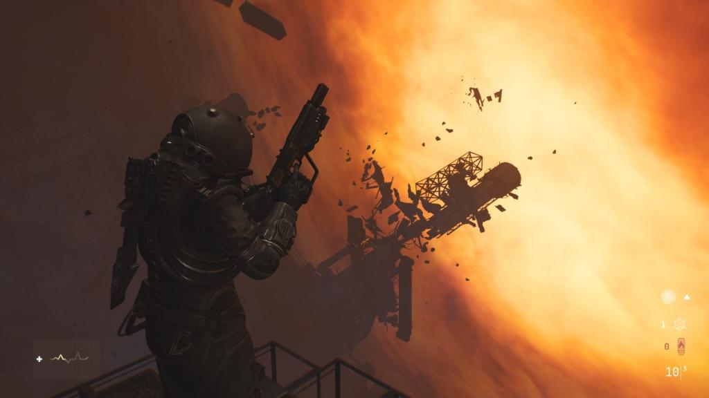 A warped shot looking at a destroyed tower in a suspended state, a Pathfinder anomaly