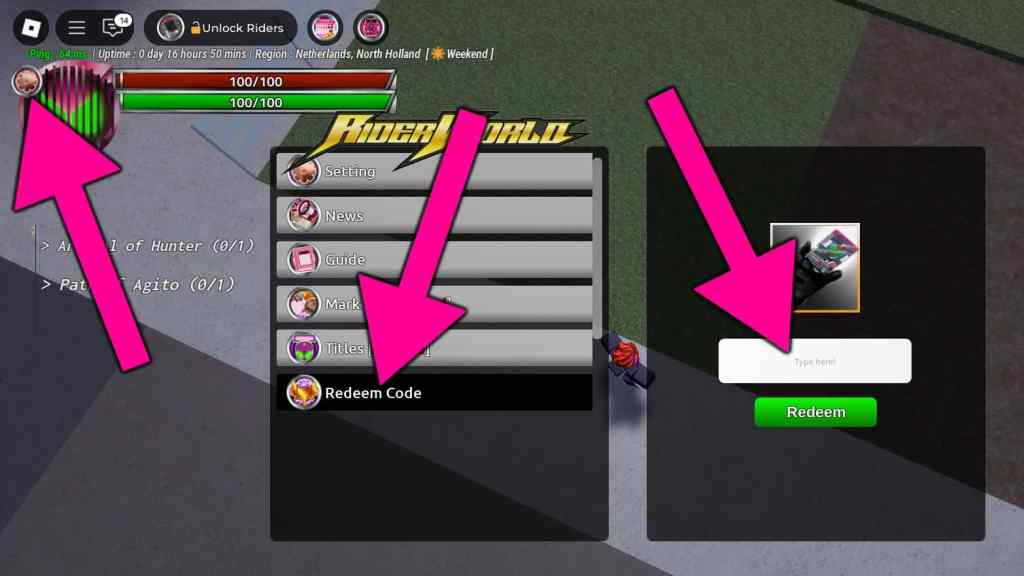 How to redeem Rider World codes.