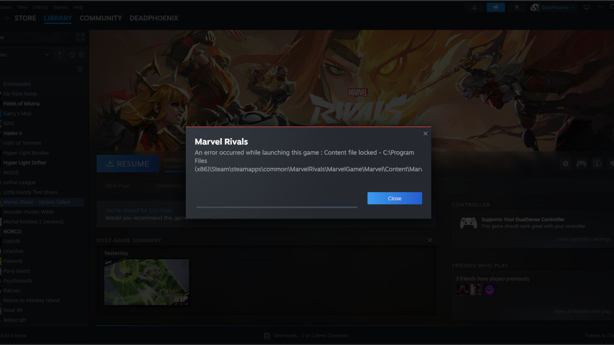 Marvel Rivals Content File Locked Glitch
